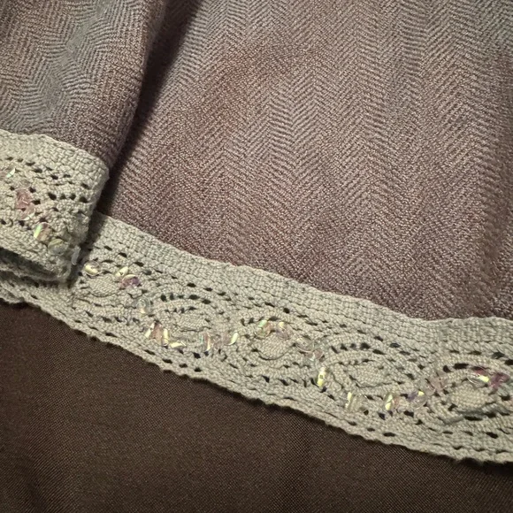 Studio Y Skirt Grey-Brownish Teal Herringbone Flare Lace Hem 15/16 - Picture 9 of 12